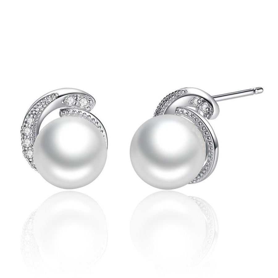 925 Sterling Silver Pavé Setting Earrings with Quality Shell Pearl
