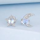 925 Sterling Silver White Gold Plated Moonstone & CZ Earrings