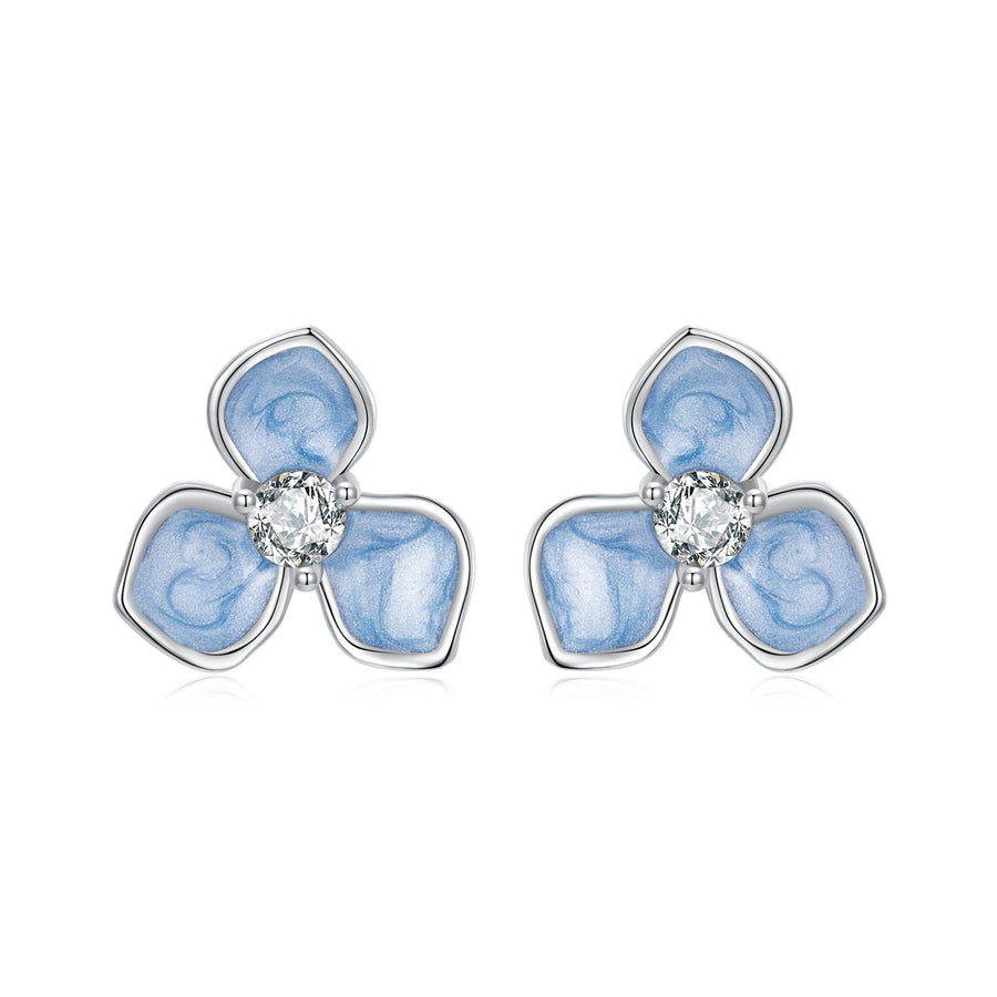 925 Sterling Silver Enamel White Gold Plated CZ Earrings