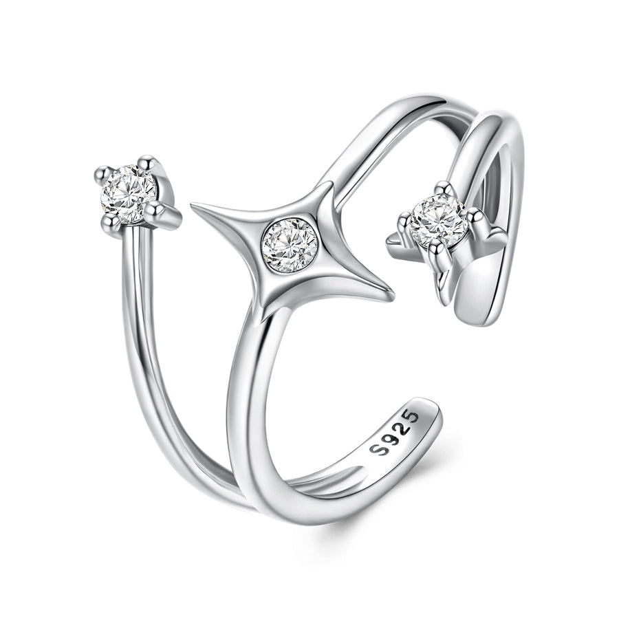 925 Sterling Silver Oxidized CZ Ring with Pavé Setting for Women