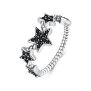 925 Sterling Silver Oxidized Rings with Pavé Setting CZ, Size 6.0 for Women