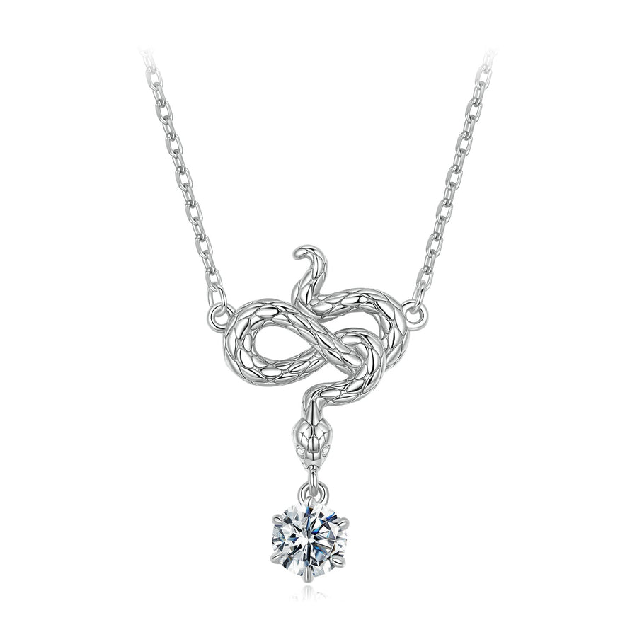 925 Sterling Silver Moissanite 0.50 Carat Necklace with CZ Pavé Setting in White Gold, 40+5cm for Women