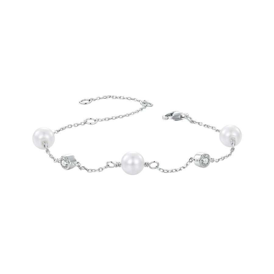 925 Sterling Silver 3mm Moissanite & Shell Pearl Bracelet for Women