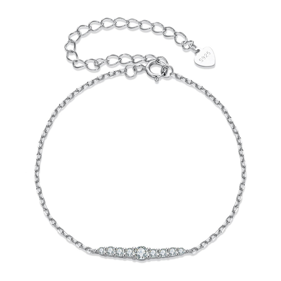 925 Sterling Silver Moissanite Bracelet for Women, Plated White Gold, 15+6cm