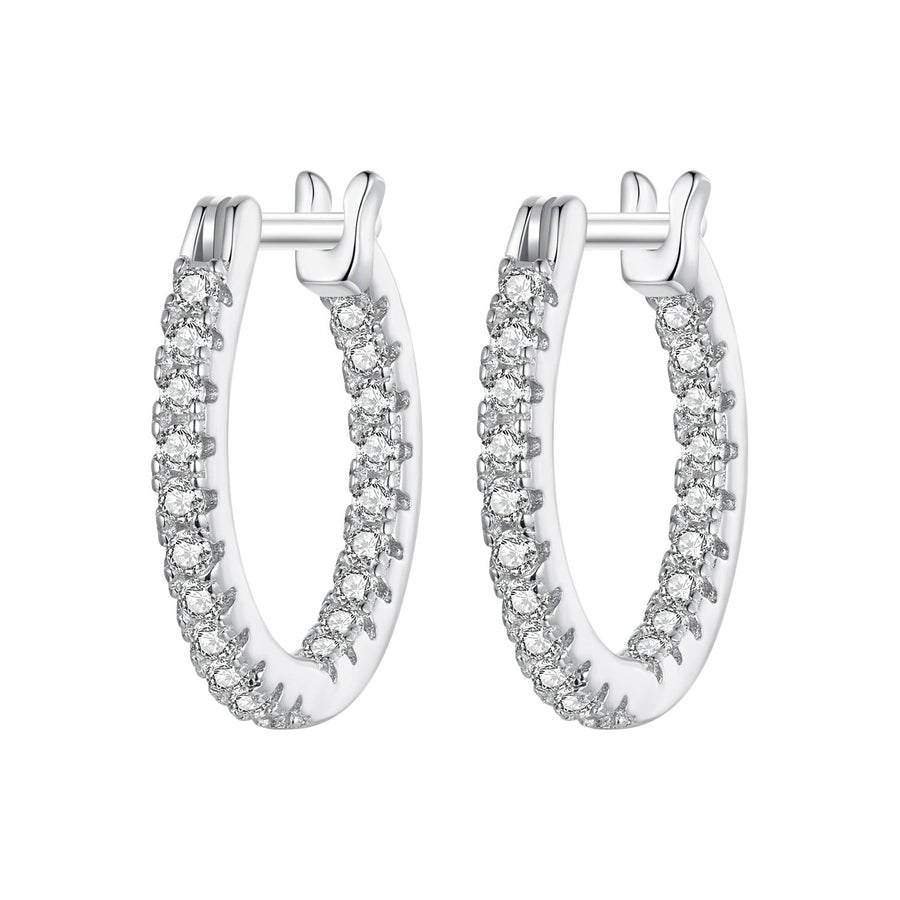 925 Sterling Silver Earrings with Pave Setting CZ in White Gold for Women