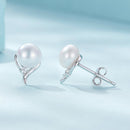 925 Sterling Silver Pavé Setting CZ & Natural Fresh Water Earrings for Women - 10*7mm