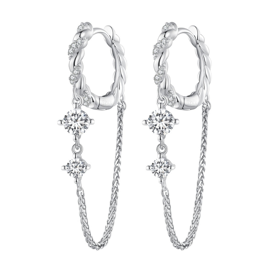 925 Sterling Silver Earrings with Pavé Setting CZ, 34*6mm for Women