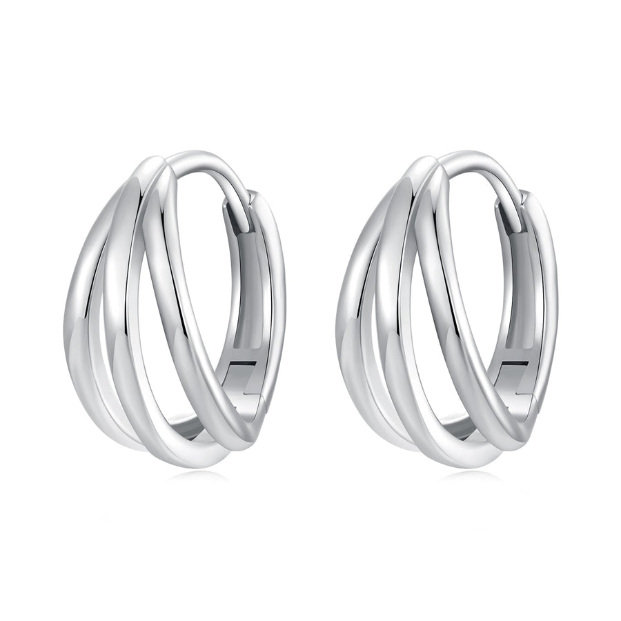 925 Sterling Silver Earrings with White Gold Plating, 1.3*0.6 cm, For Women