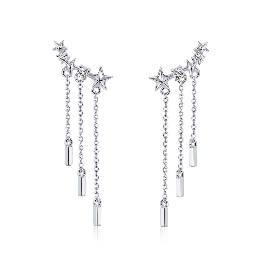 925 Sterling Silver Plated Platinum Pavé Setting CZ Earrings 3.4*0.7cm for Women