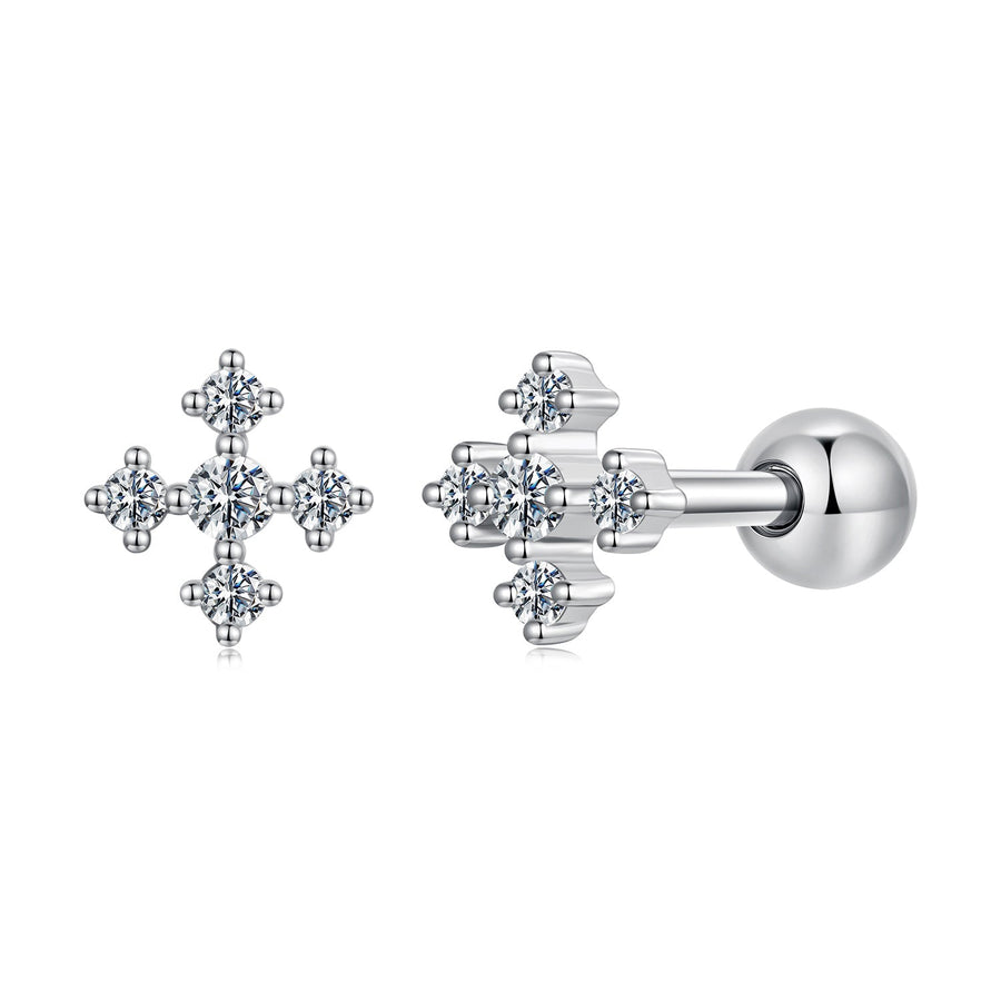 925 Sterling Silver Moissanite Earrings White Gold Plated 0.5cm for Women