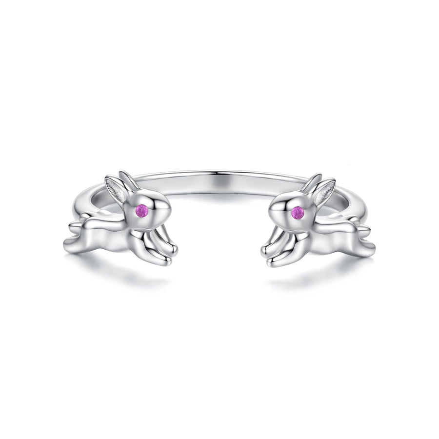 925 Sterling Silver Rabbit Ring with Pavé Setting CZ in White Gold for Women