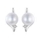 925 Sterling Silver Natural Pearl & CZ Earrings Plated in Platinum