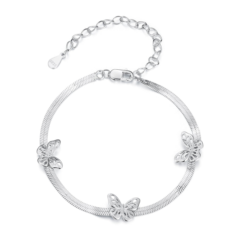 925 Sterling Silver Plated White Gold Adjustable Bracelet for Women