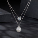 925 Sterling Silver Moissanite & Quality Shell Pearl Necklace for Women - 40+5cm, White Gold Plated