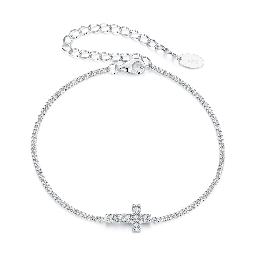925 Sterling Silver Moissanite Bracelet 15+6cm, Plated White Gold, for Women
