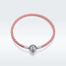 925 Sterling Silver Pavé Setting CZ Bracelet with Genuine Leather for Women