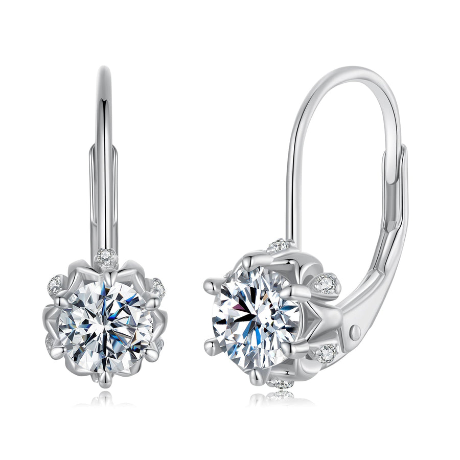 925 Sterling Silver Moissanite Earrings with CZ in White Gold, 1.8cm for Women
