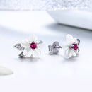 925 Sterling Silver Earrings with Pavé Setting CZ and High-Quality Nacre