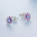 925 Sterling Silver Earrings with Pavé CZ and Enamel Process, 0.8cm, White Gold Plated for Women