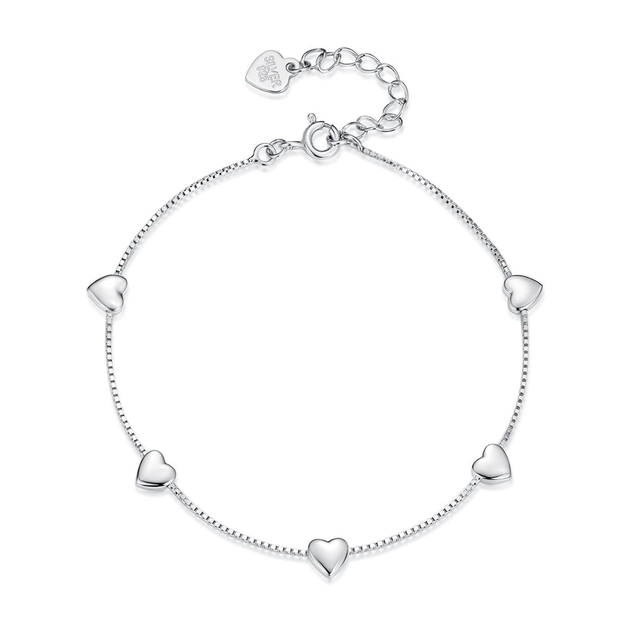 925 Sterling Silver Plated White Gold 17+3.5cm Heart-Shaped Bracelet for Women