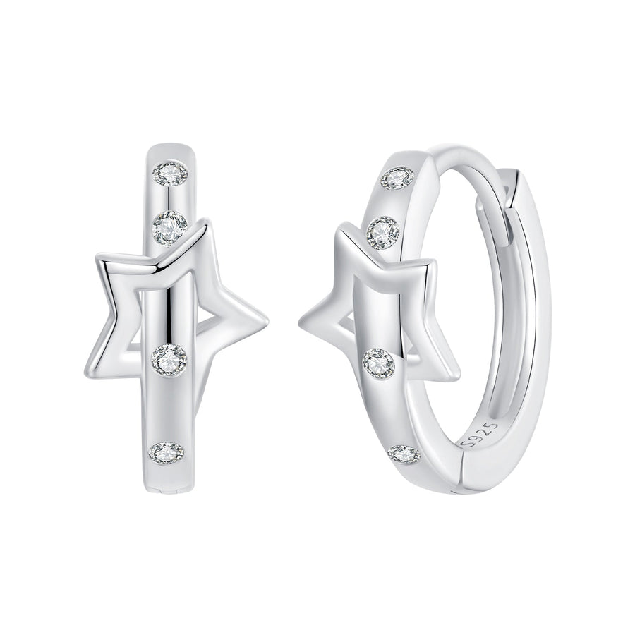 925 Sterling Silver & White Gold Earrings with Pavé Setting CZ - 12x6mm for Women