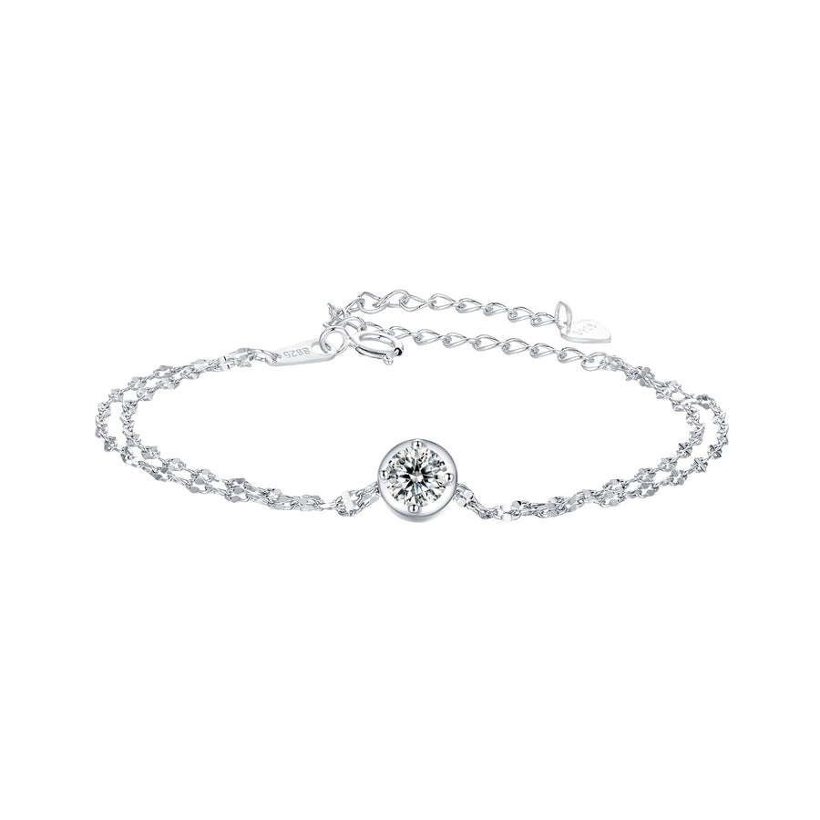 925 Sterling Silver 0.50 Carat Moissanite Bracelet for Women - 15+6cm - Plated White Gold