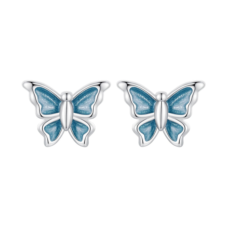 S925 Sterling Silver Earrings with Enamel Process, 6*8mm, Plated Platinum for Women