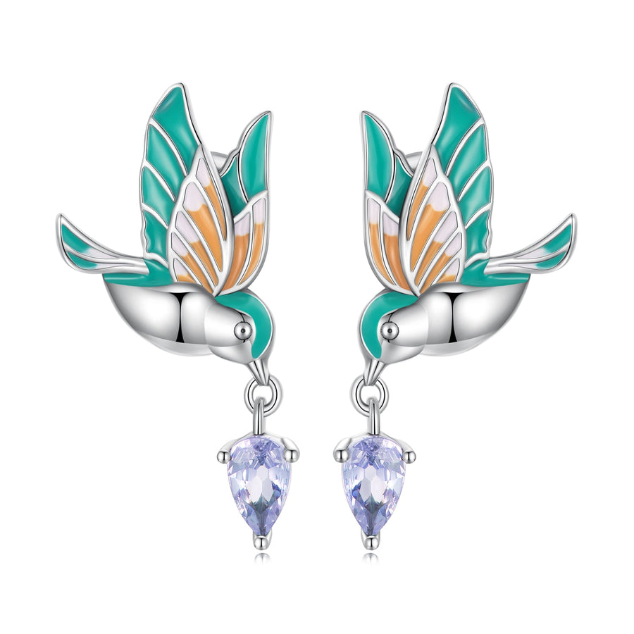 925 Sterling Silver Enamel Pavé Setting CZ Earrings