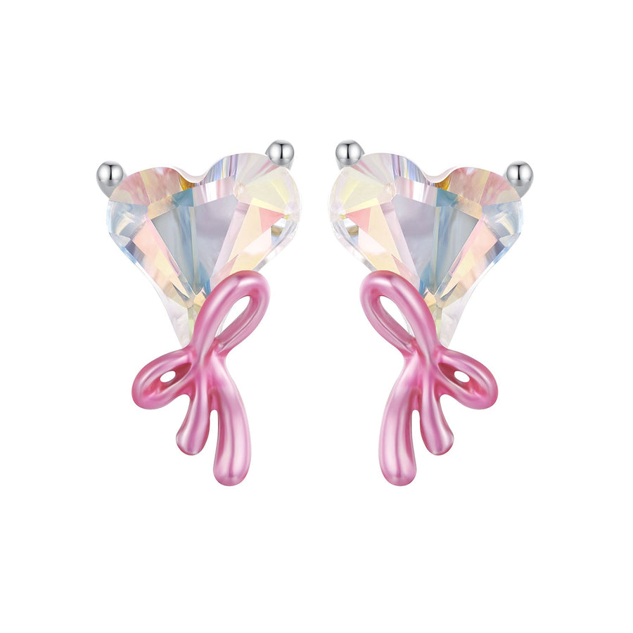 925 Sterling Silver Enamel Earrings with Transparent Glass for Women