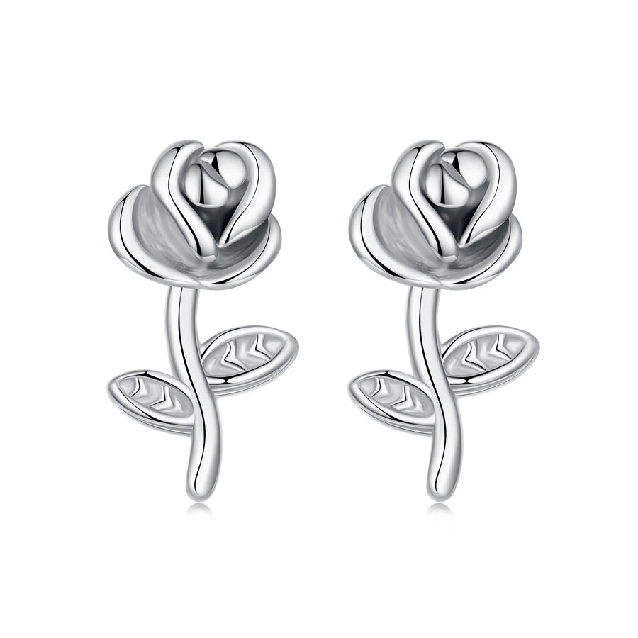 925 Sterling Silver Earrings plated with White Gold, 0.9*0.5cm for Women