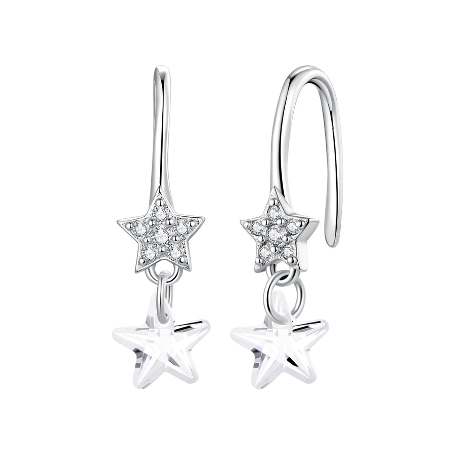 925 Sterling Silver Earrings with Pavé Setting CZ, White Gold Plating, 2.1*0.6cm, for Women