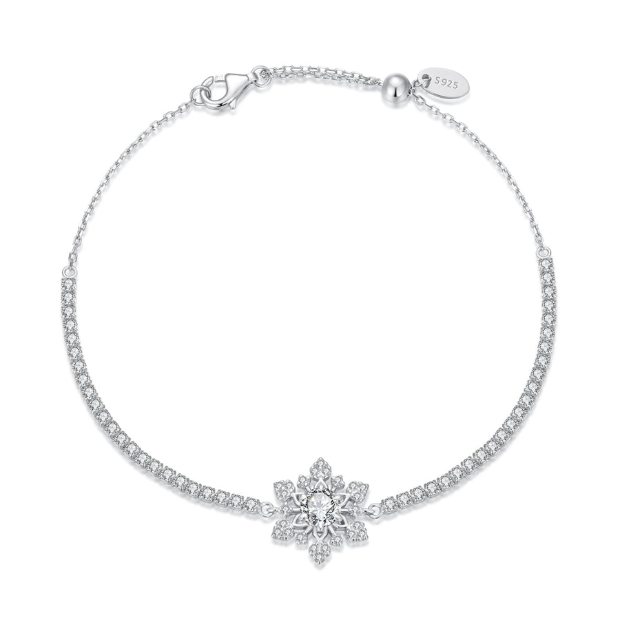 925 Sterling Silver Adjustable Bracelet with Pavé Setting CZ and White Gold Plating for Women