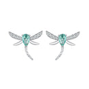 925 Sterling Silver Earrings with CZ and Glass, 12x14mm, for Women