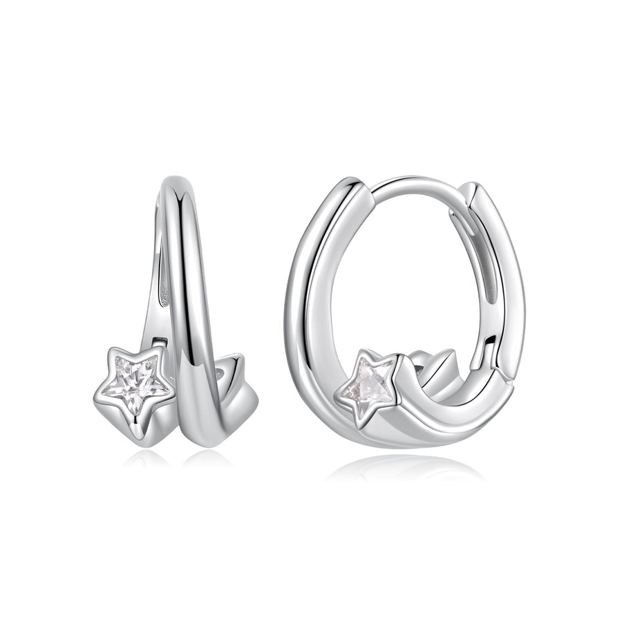 925 Sterling Silver Earrings with White Gold Plating and CZ