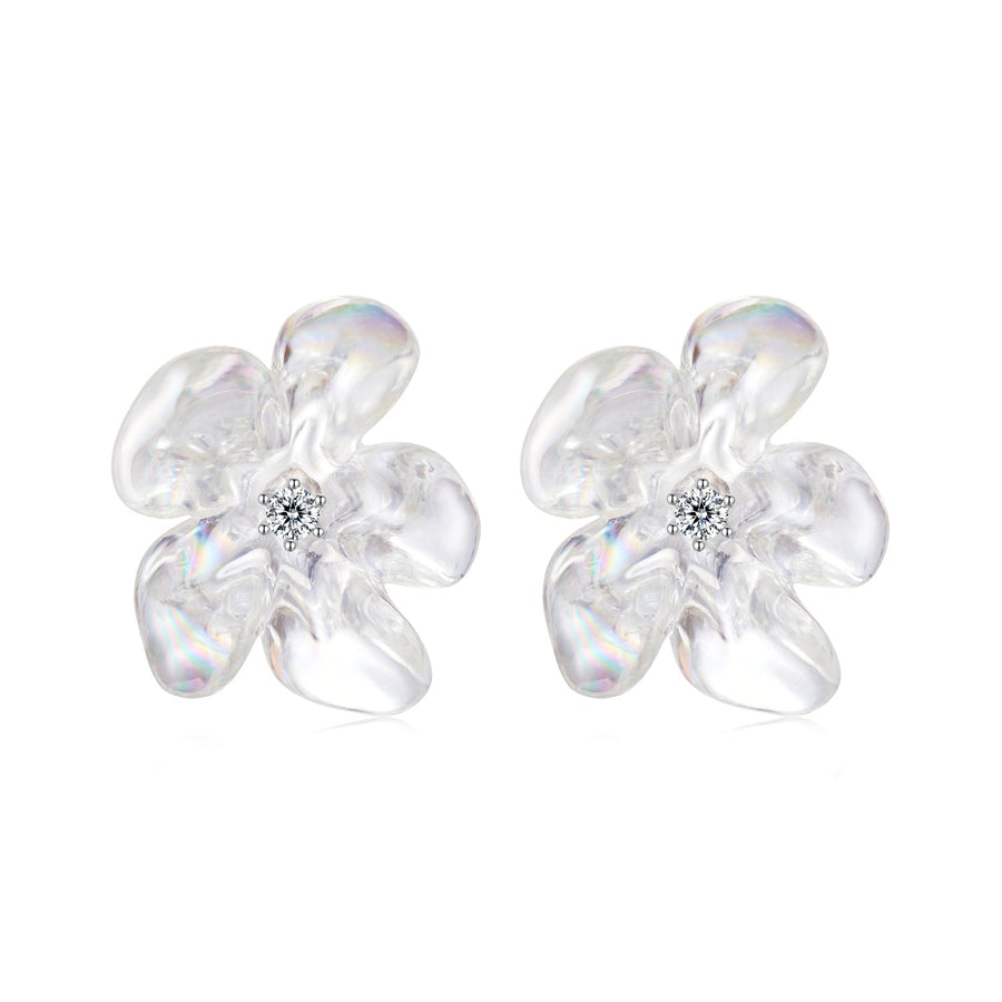 925 Sterling Silver Earrings with Pavé Setting CZ and Resin, 2.5x2.1cm for Women