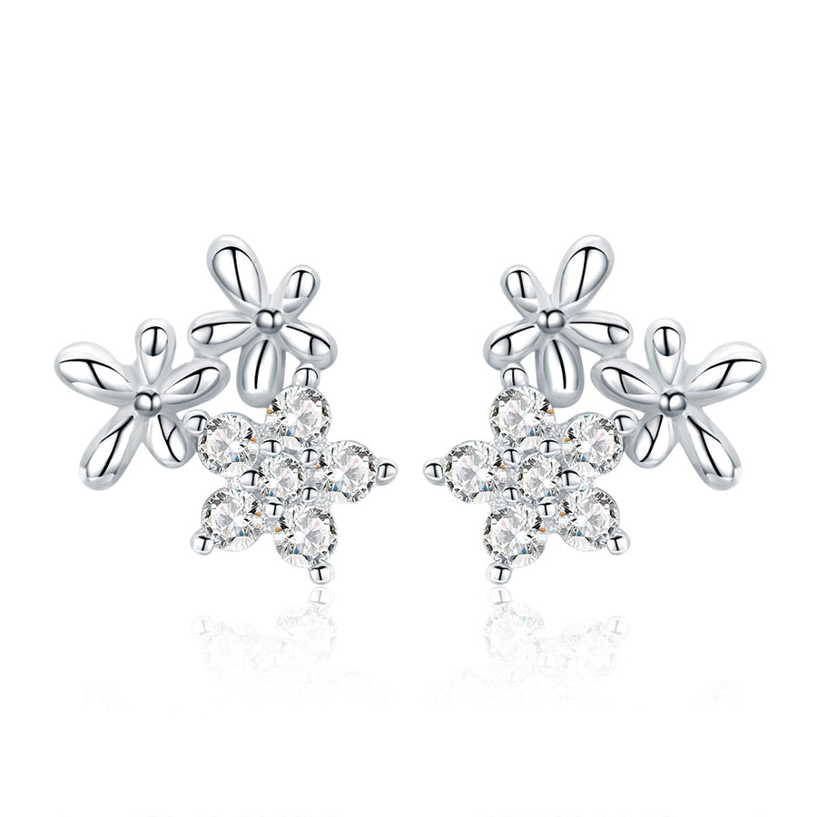 925 Sterling Silver Earrings with CZ in Pavé Setting, 0.6*0.7cm for Women