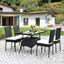 5-Piece Rattan Patio Dining Set with Glass Top & Cushions