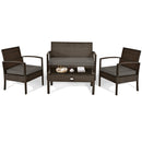 4 Pieces Patio Rattan Cushioned Furniture Set
