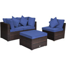 4 Pieces Ottoman Garden Patio Rattan Wicker Furniture Set with Cushion-Gray