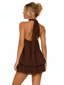 Womens Summer Dresses Halter Tie Mini Dress With Built-in Shorts, Chiffon Elegant A-Line Backless Sundress