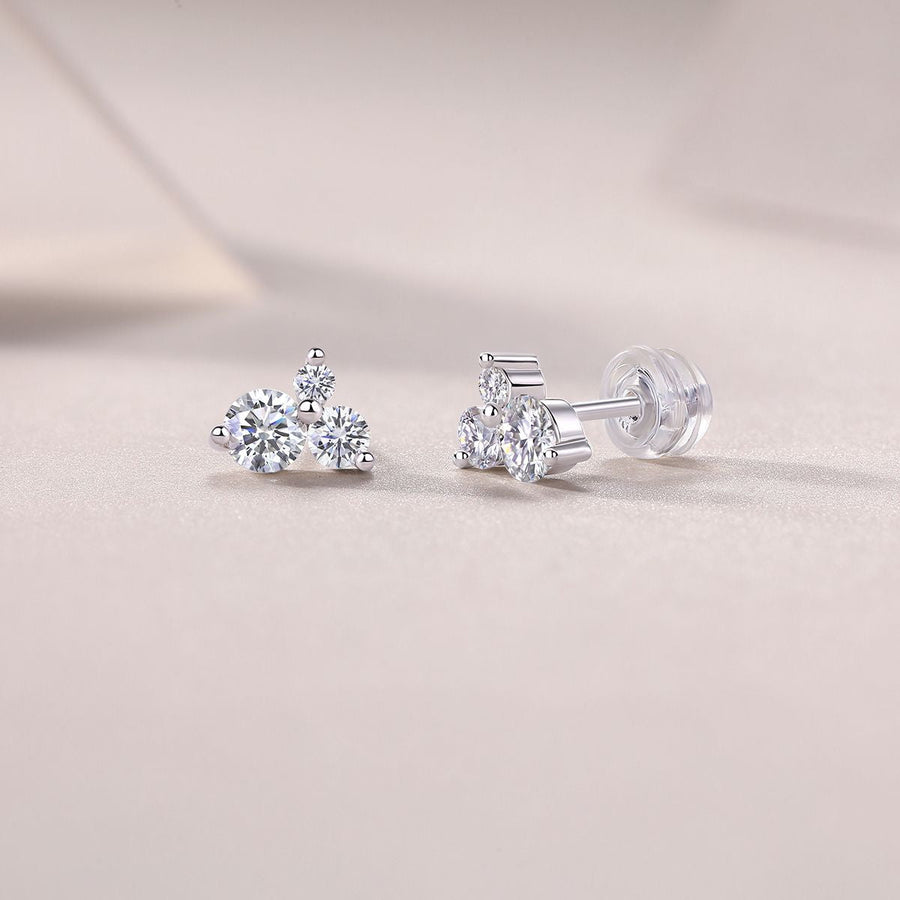 Waves-Set with Moissanite 0.3 carats S925 sterling silver and platinum-plated stud earrings fashion fashion jewelry silver jewelry