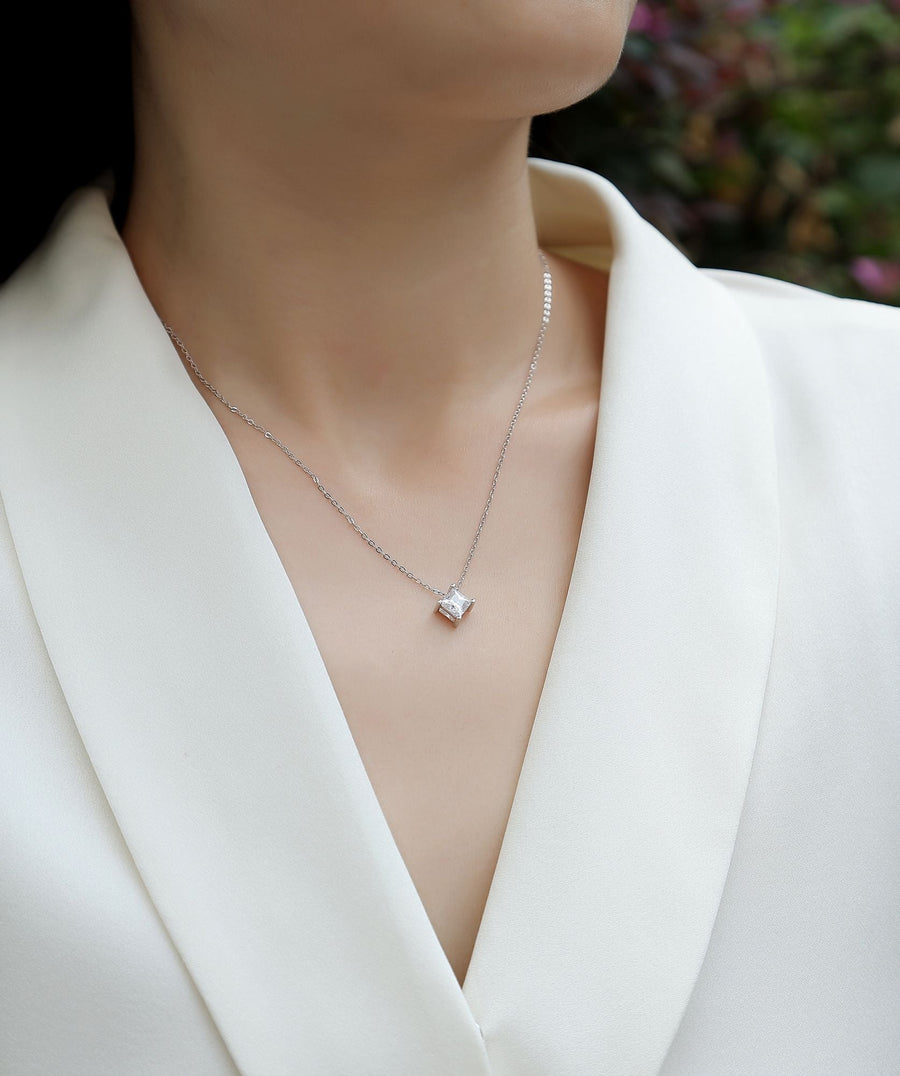 Stay together - set with square moissanite S925 sterling silver and platinum-plated necklace pendant Fashion trendy diamond jewellery