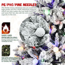 7.5FT Prelit Artificial Flocked Christmas Tree with 400 Multi-Color LED Lights, Full Hinged Pine Xmas Tree with 1523 PE & PVC Mixed Branch Tips, Metal Stand and Hinged Branches, 10 Colors