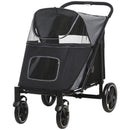 PawHut Pet Stroller Dog Cat Carriage One Click Fold with Universal Front Wheels Shock Absorber Brakes Storage Bags Mesh Window
