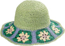 Women's Straw Sun Hat Floral Woven Bucket Hat Fishing Hat Beach Hat Hand Woven Foldable Cap