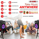 Party Starter Speaker Bluetooth 250W Big Monster Powered Rechargeable Outdoor PA DJ System w Disco Lights 2 Wireless Karaoke Mics Portable Rolling Speakers w Handle Black - ACTIVE HOME 8 2-MIC