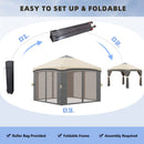 10x10 Pop Up Canopy, Netting, Foldable, Height Adjustable, Wheeled Carry Bag, 4 Sand Bags, Beige