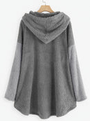 Plus Size Cartoon Puppy Print Colorblock Zip Up Hoodie Fuzzy Coat; Women's Plus Slight Stretch Casual Coat
