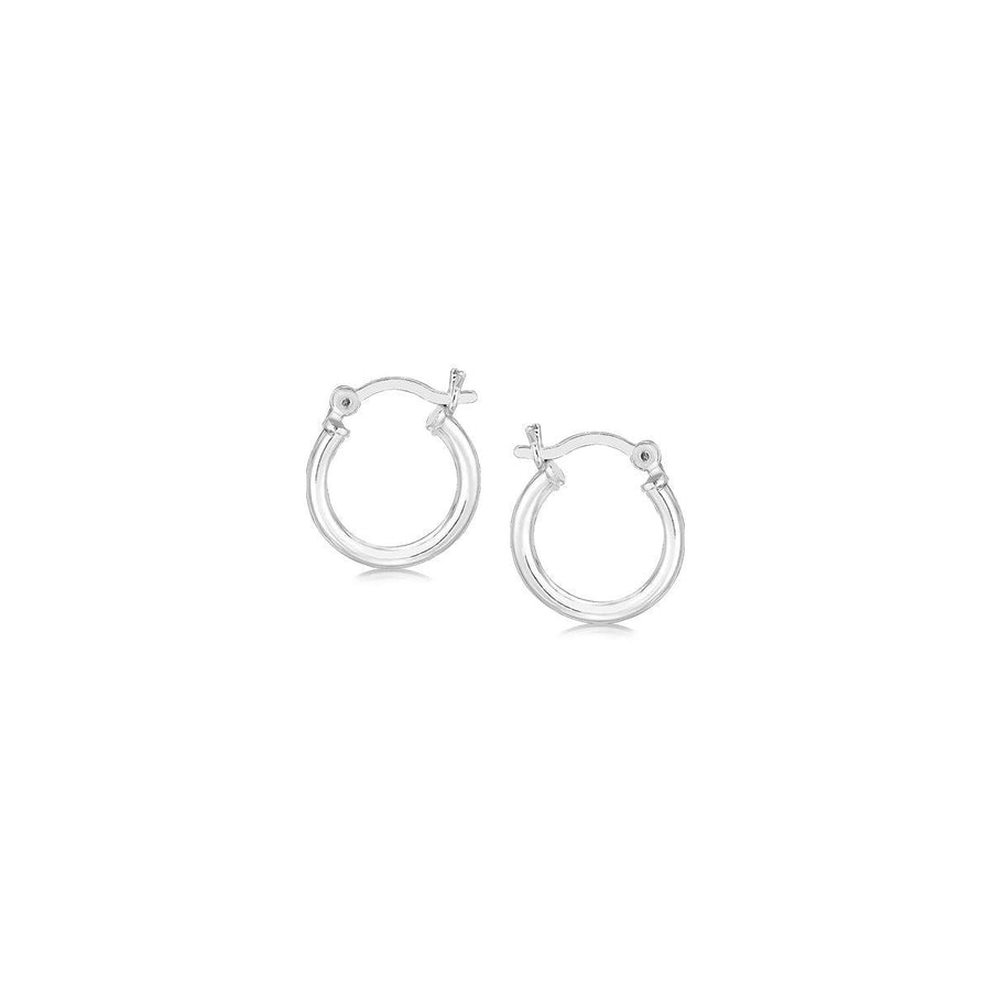 Sterling Silver Rhodium Plated Thin and Small Polished Hoop Earrings (2x10mm)