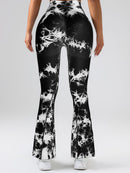 High-Waist Tummy Control Flare Yoga Pants For Women, Tie-Dye Stretch Slimming Bootcut Workout Pants, Fitness & Sports Activewear
